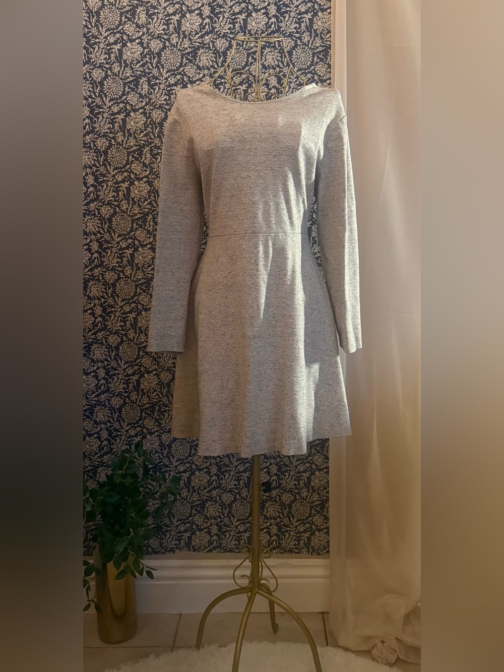 Lou & Grey Heather Gray Long Sleeve Fit & Flare Dress | Size L